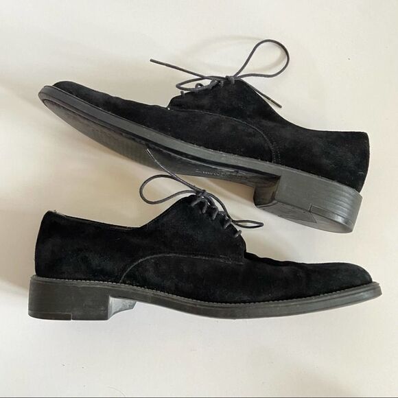 SALVATORE FERRAGAMO Sport Black Suede Oxfords Size 7.5 2A - Picture 1 of 6